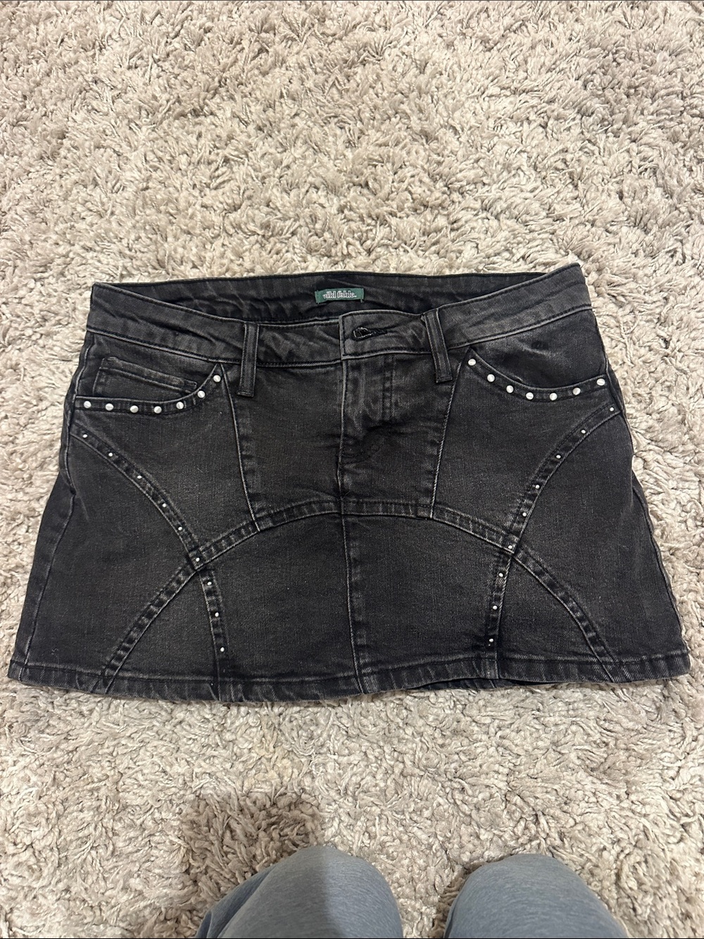 wild fable Black Denim Mini Skirt with Silver Studs